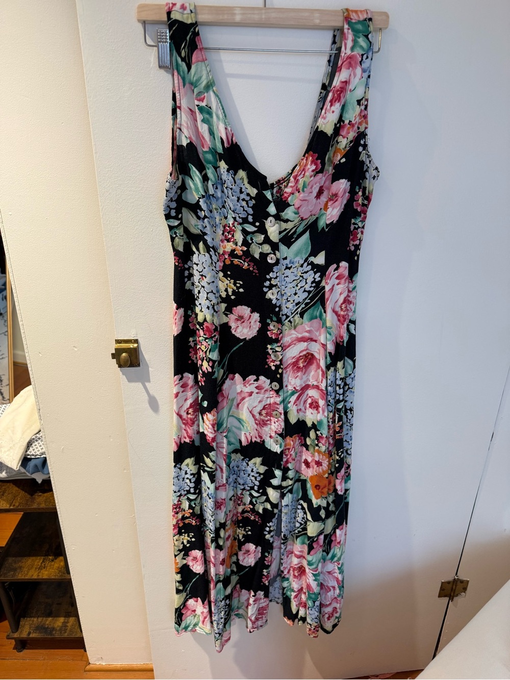 Floral Black Sleeveless Midi Dress